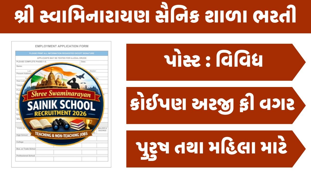 Shree Swaminarayan Sainik School Recruitment 2026